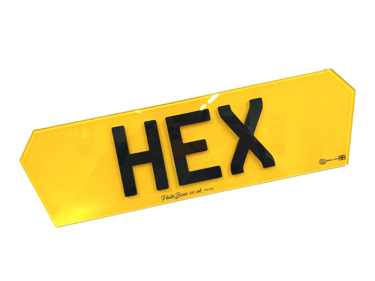 LAMBO/ HEX PLATES. SHOW PLATE (NOT FOR ROAD USE) STANDARD SIZE